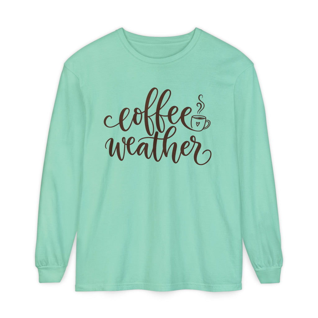 Coffee Weather Long Sleeve Tee — Cozy Script Coffee Shirt