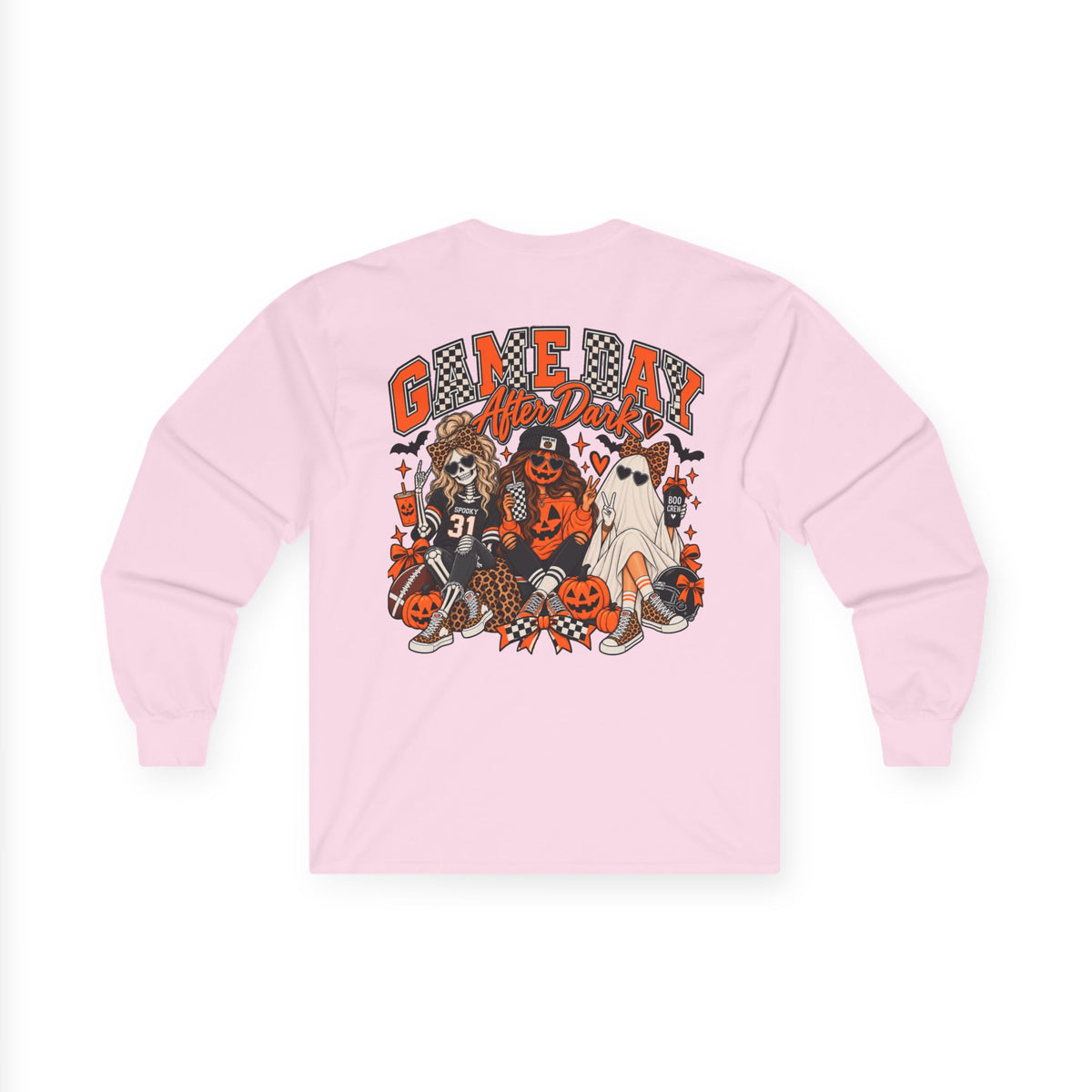 Halloween Game Day Long Sleeve Tee — Retro Haunted Tailgate Design