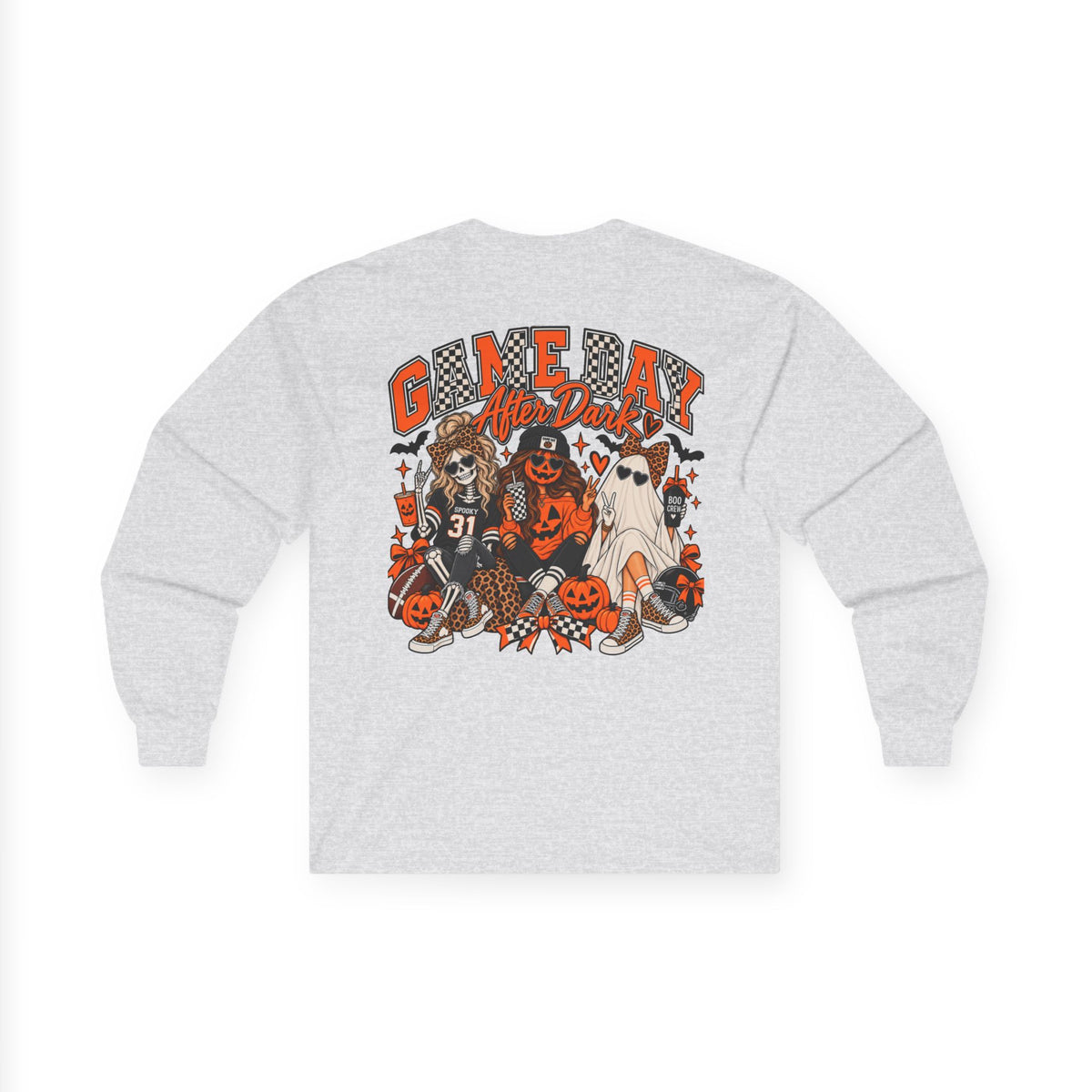 Halloween Game Day Long Sleeve Tee — Retro Haunted Tailgate Design